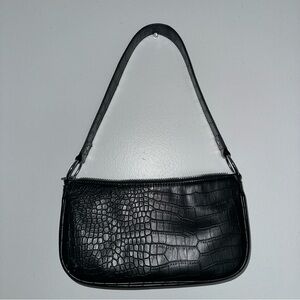 Elegant Black Crocodile-Embossed Women's Bag